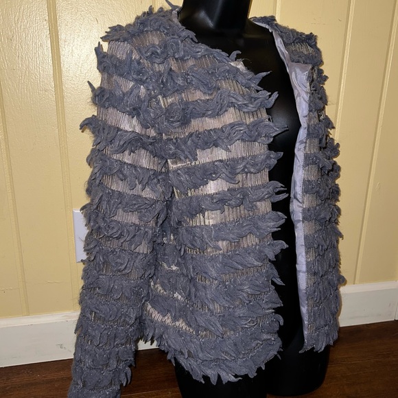 Gray Shaggy Textured Cropped Boho Long Sleeve Open Front Cardigan Sweater OS - Picture 5 of 11